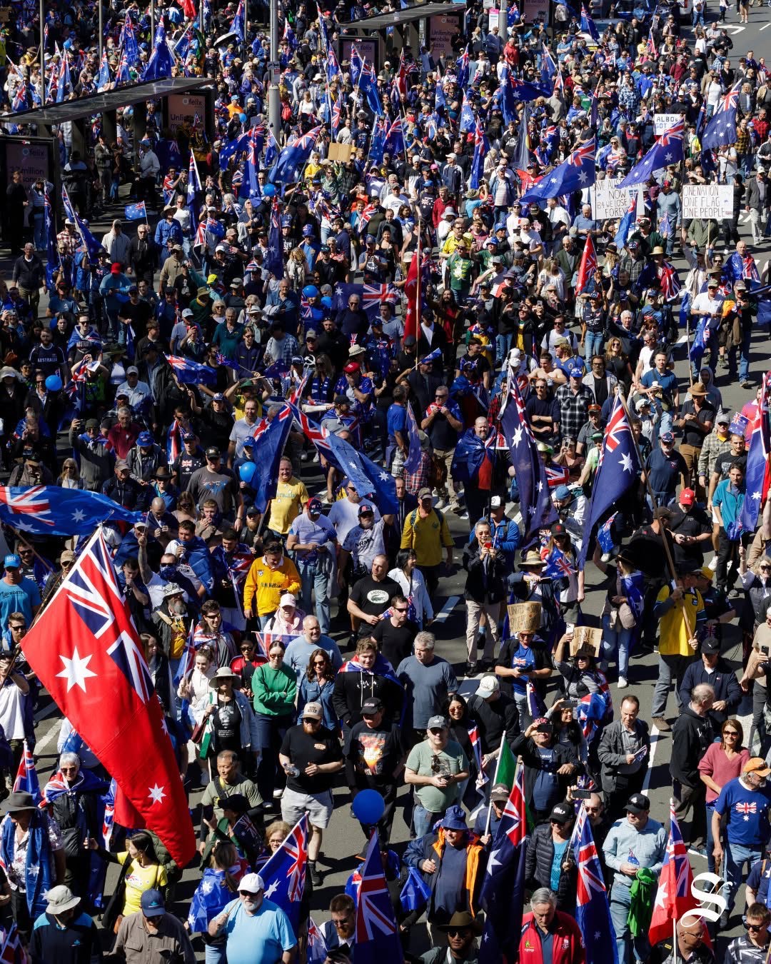 Large column of March For Australia attendees